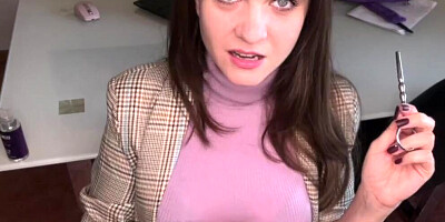 Hot Step Mother Seduces Step Son in the office, shows him milky nipples and Makes big cock Handjob