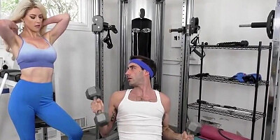 Big Tit Blonde MILF Gets her Pussy Licked and Pumped by Stepson in the Gym