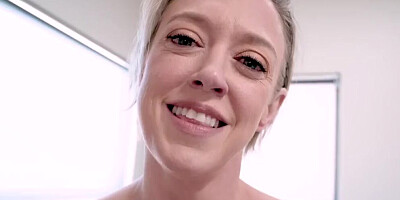 Horny Step Son Helps his Huge Boobed Step Mother in the Bathroom and Shaves her Hard to Reach Spots