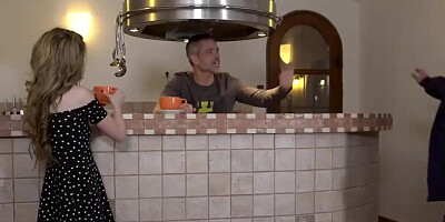 DADDY4K. Tricky Dad Seduces and Fucks Cutie while Son Left them alone