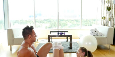 Shiloh Sharada is fucked in throat and pussy by a muscled guy