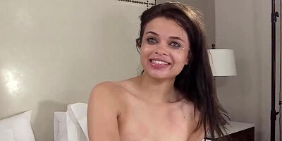 Small tits brunette sits her wet pussy on the BBC