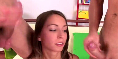 Skinny Euro hussy is being intimate with two pricks in this DP threesome