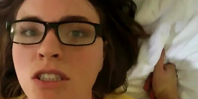 Nerdy babe sucks a hard cock and rides it like a pony