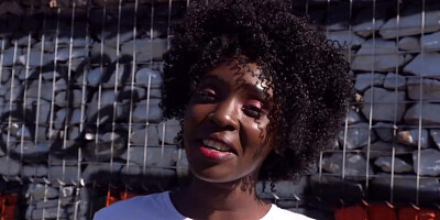 Ebony doll is getting fucked out in the open by a horny stranger