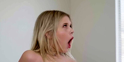 Marvelous blonde girl rubs her clit while riding a hard cock