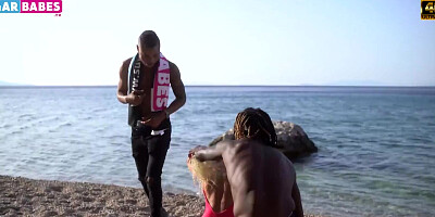 Amateur beauty is craving for two huge cocks on a public beach