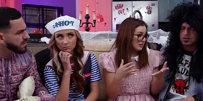 Macy Meadows and Leana Lovings are fucked at this foursome party