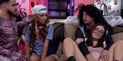 Macy Meadows and Leana Lovings are fucked at this foursome party