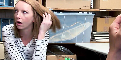Redhead girl will have to blow the security officer if she doesn't want a fine