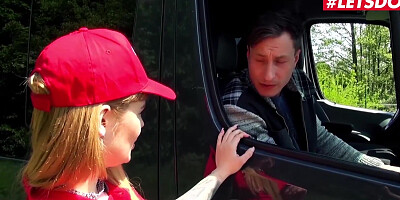 Cock hungry Kylie is getting shagged inside the van by stranger