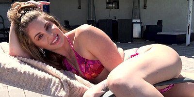 Bootylicious inked cougar is fucked outside by a horny pool boy
