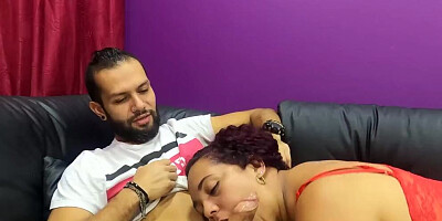 Chubby girl goes down on stepson to suck his hard cock