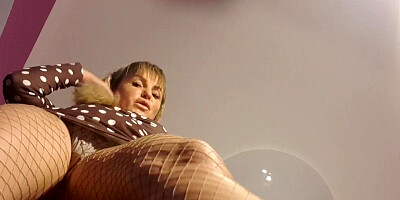 Slutty blonde mistress cockteases and talks dirty on that couch