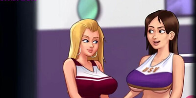 Summertime Saga - Blonde with Massive Tits and Well Hung Boyfriend Have Threesome With Friends - Roxxy Sex Scenes