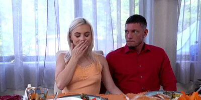 Big tits blonde hussy has kitchen sex with her aroused stepbrother