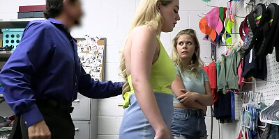 Two MILFs are caught shoplifting and security officer fucks them