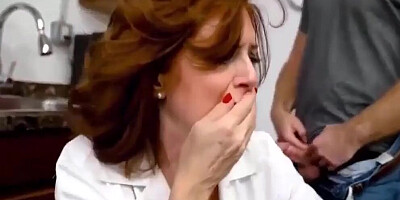 Busty redhead MILF is groped and fucked by a horny stepson