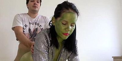 Alien girl blows that fellow and sits on his prick