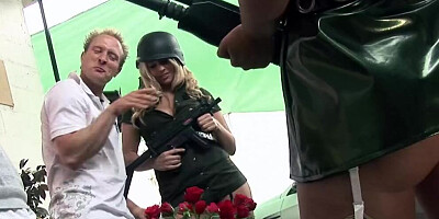 Naughty army girls talked multiple guys into screwing them together