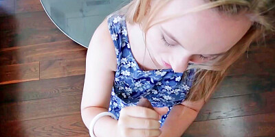 Smiling babe with a large ass is handling a cock