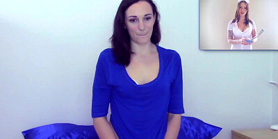 Solo brunette gal with perky tits loves riding her favorite sex toy