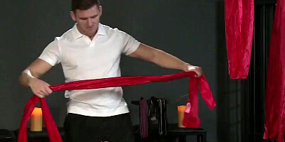 Blindfolded blonde is kissed and manhandled by a horny master