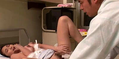 Naughty Asian nurse is riding lucky patient's prick on the bed