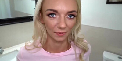 POV big boobs blonde is bouncing on the hard rod of her stepbro