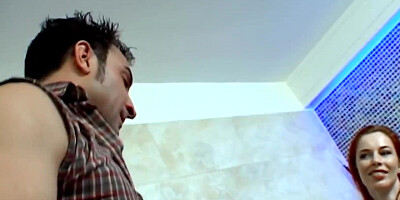 Hungarian redhead whore Marsha Lord sucks this guy's hard phallus