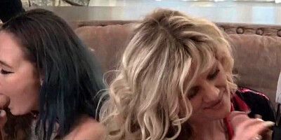 MILF and stepdaughter are having 4some with two horny neighbors