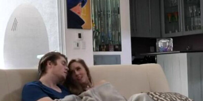 Step Brother Fucks Step Sister in Living Room while Dad is Watching TV