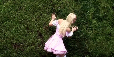 Kat Lee is riding lucky stranger's dick out in the open