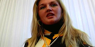 Beautiful German blonde getting her face sprayed with cum