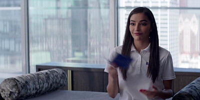 Brunette teen is double penetrated in a reverse cowgirl threesome