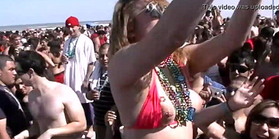 Insane spring break beach party with hot naked real girls
