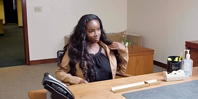 Ebony secretary Naomi Foxxx bends over that table to get cock