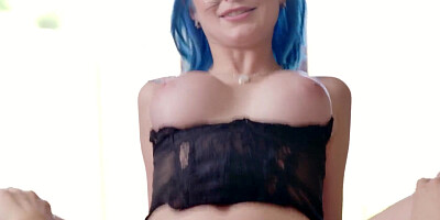 Jewelz Blu blows that lucky man and gives him some cherry