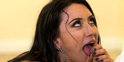 Black haired beauty in knee high boots gets fucked by young studs in a threesome