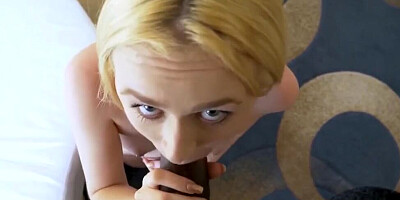 Blonde sweetheart is being intimate with a well-hung black fellow for the first time