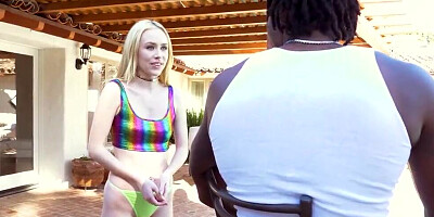 Blonde sweetheart is being intimate with a well-hung black fellow for the first time
