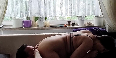 Curvy MILF blows a man and gets poked with that dick