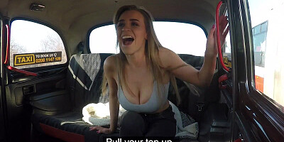 Fake taxi ride ends with the lady giving a blowjob and ass licking to the driver