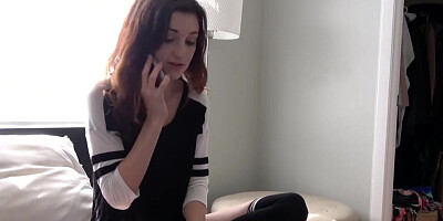 Hailey Little grabs stepdad's hard cock and sucks it nicely
