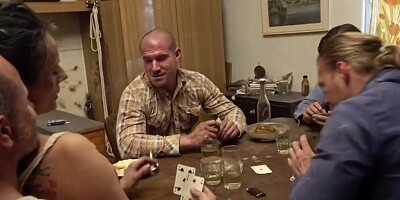 Dirty chick is being fucked by stepdad and his two friends