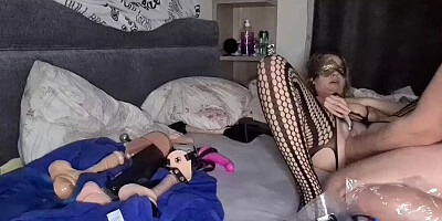MILF in stockings masturbates and gets fucked on live webcam show