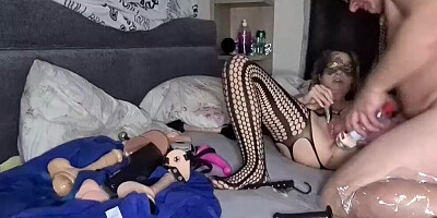 MILF in stockings masturbates and gets fucked on live webcam show