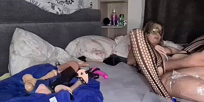 MILF in stockings masturbates and gets fucked on live webcam show