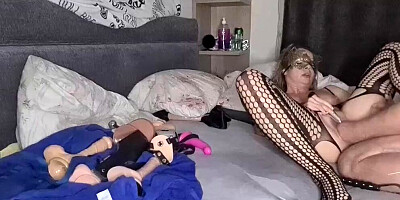 MILF in stockings masturbates and gets fucked on live webcam show