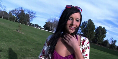 Skinny babe mounts her shaved pussy on a long dong